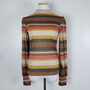 Band of gypsies striped mock neck medium iridescent metallic long sleeve top M